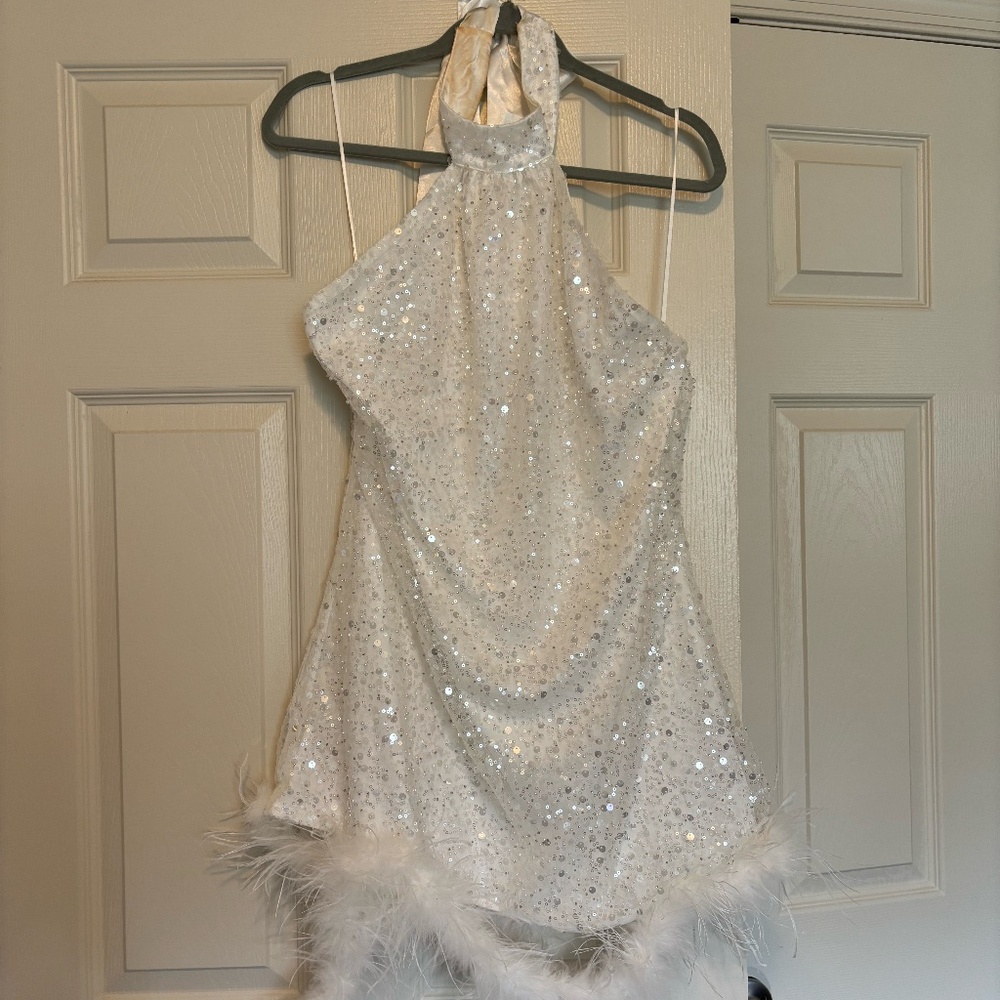 12th Tribe Raelynn Mini Dress with Feather Trim